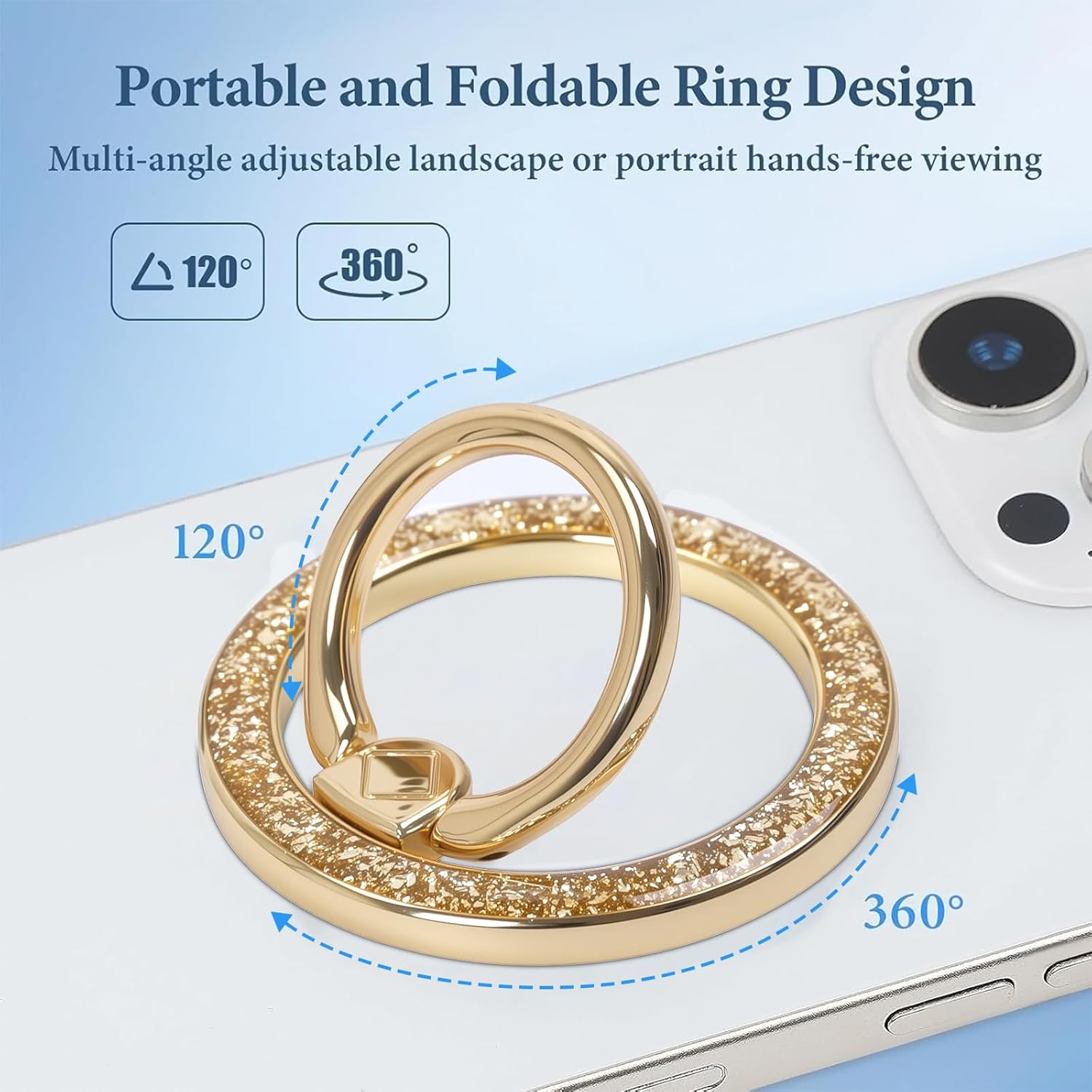 Magnetic Phone Ring for MagSafe Grip [Super Magnet] Gold Twinkle Design Ring Holder Stand, magsafe pop Socket, Mag Safe Accessory for iPhone 16/15/14/13 Pro Max Plus, Gold - Image 2