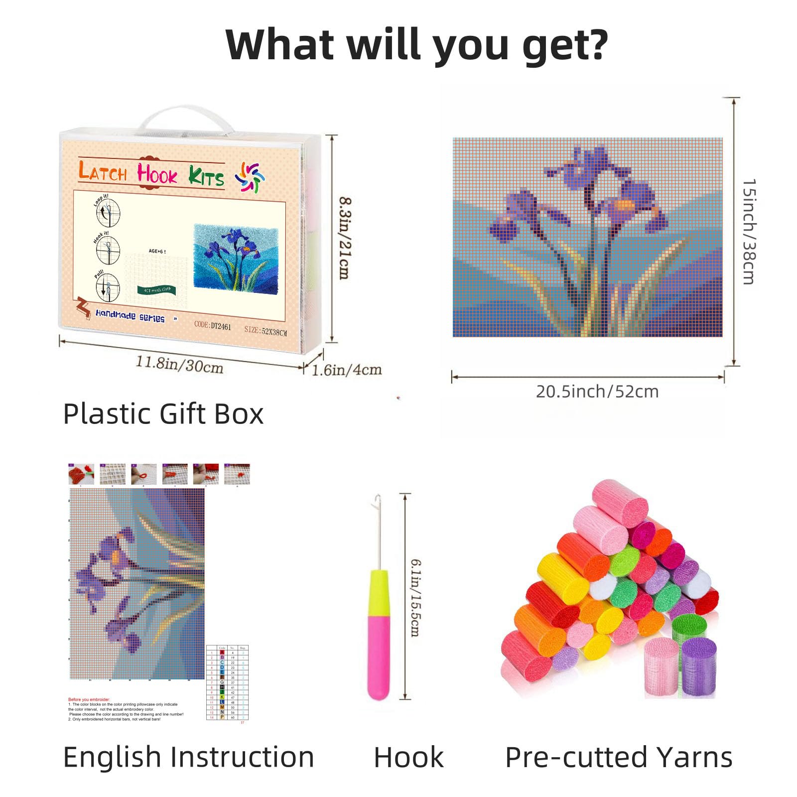 DIY Latch Hook Kit Rug for Adults Iris Flowers Seaside Scene Pre-Printed Handmade Carpet Crochet Yarn Craft Hook and Latch Door Mat Tapestry Home Floor Decor 52x38cm-3