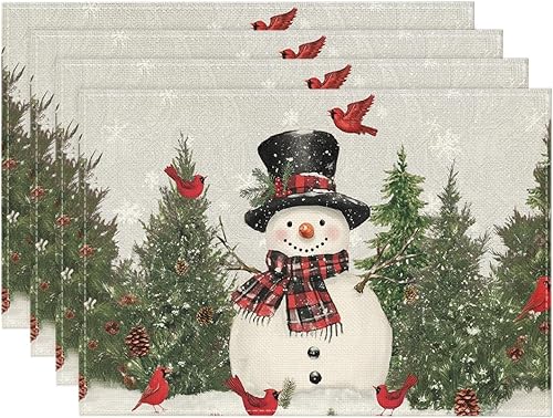 Miniatura 9 de Artoid Mode Juego de 6 manteles individuales redondos de Navidad con diseño de árboles de muñeco de nieve, copos de nieve, manteles individuales