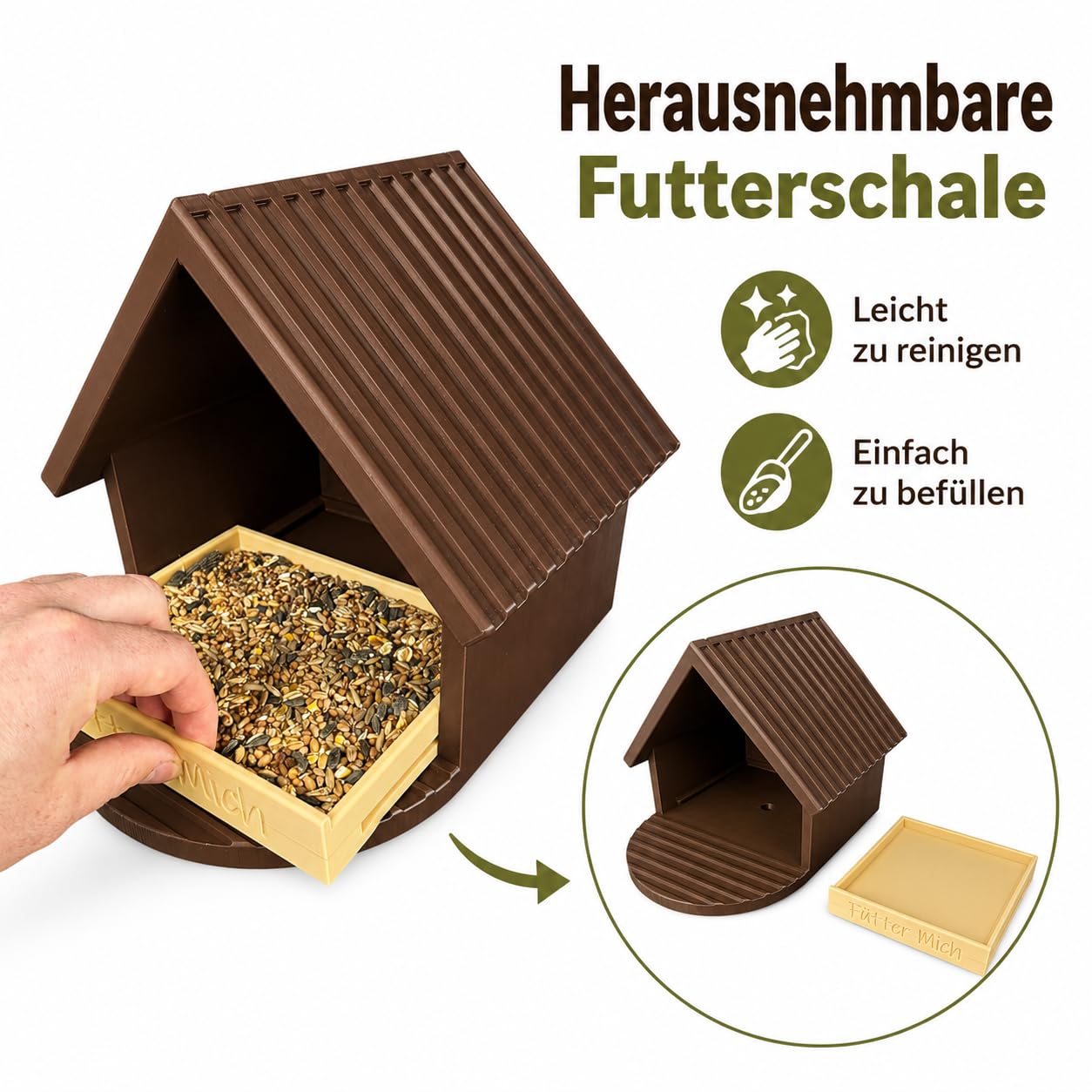 Wetterfestes Vogelfutterhaus mit herausnehmbarer Futterschale (Braun/Beige)