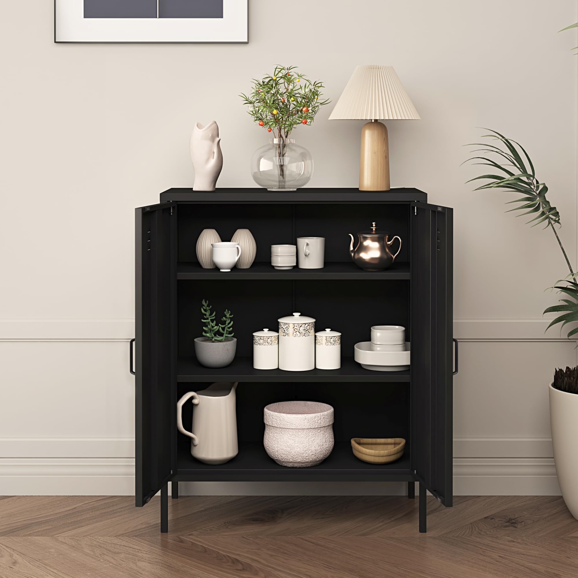 [en.casa] Aktenschrank Pyhäranta Metallschrank mit 2 Türen Büroschrank 102 x 80 x 40 cm Mehrzweckschrank Stahl Schwarz matt