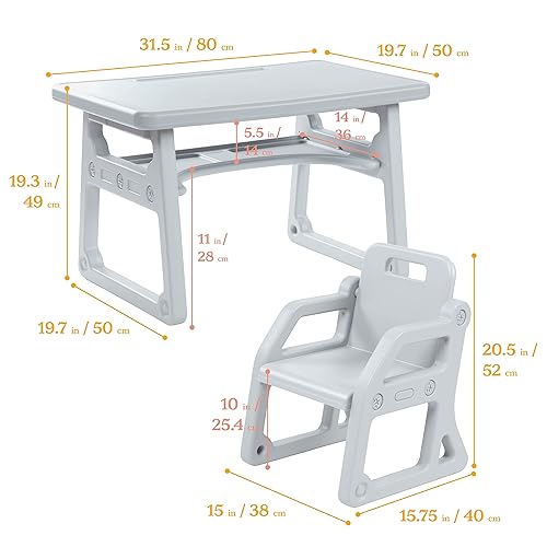 Miniatura 2 de ECR4Kids Escritorio y silla para niños pequeños, muebles para niños, gris claro, 2 piezas