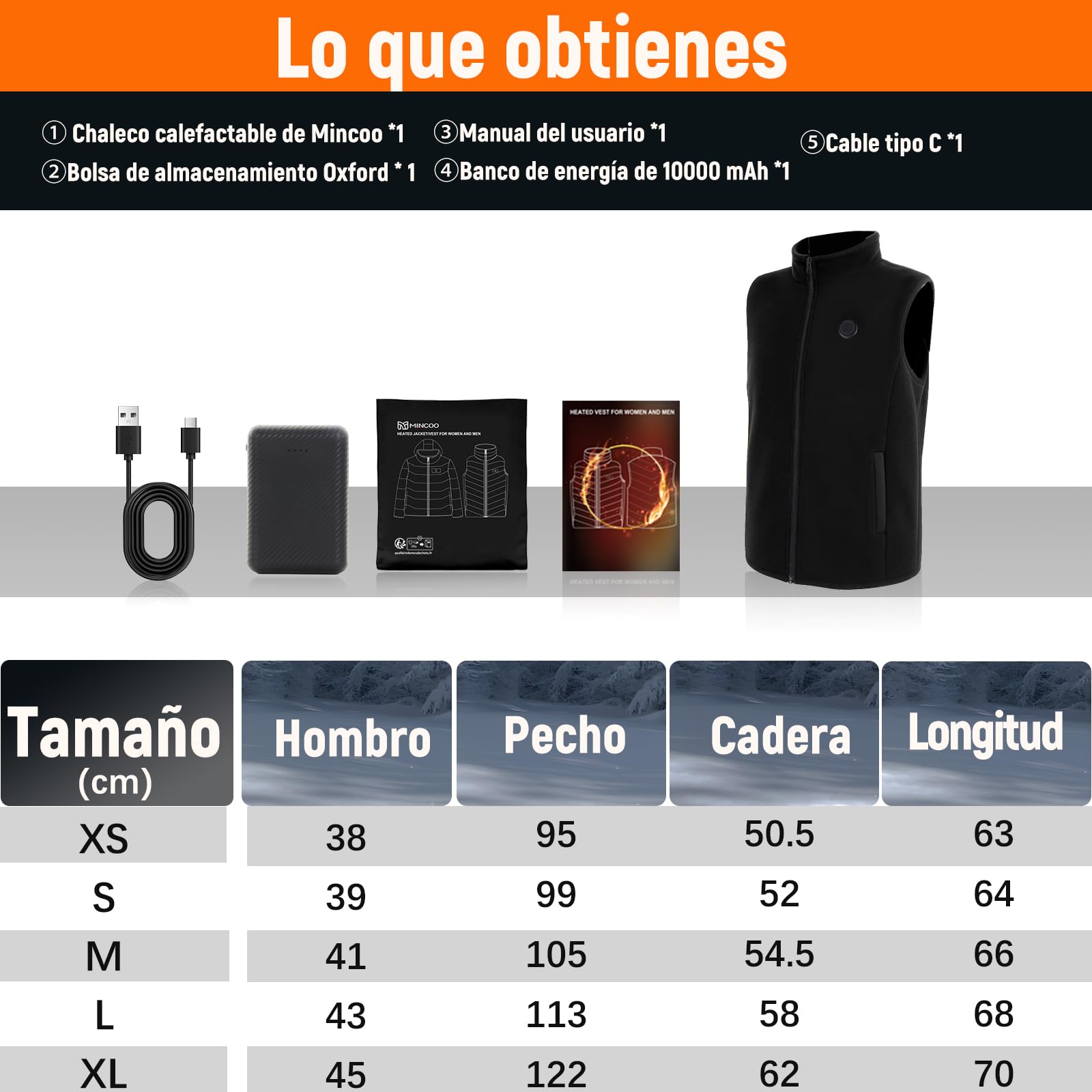 Chaleco Calefactable Mujer: 3 Temperatura Ajustable con 5 Zonas Calefactables, Chaleco Térmico Mujer Equipado con Batería USB de 10000 mAh, Ideal para Acampar Actividades al Aire Libre