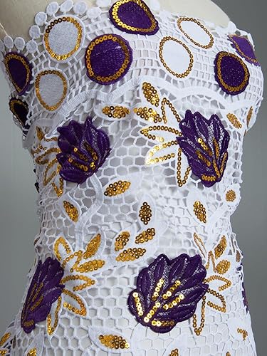 Miniatura 3 de SJD LACE Tela de encaje africano de 2.5 yardas, tela soluble en agua del cordón del guipur de las lentejuelas para la costura del vestido de fiesta