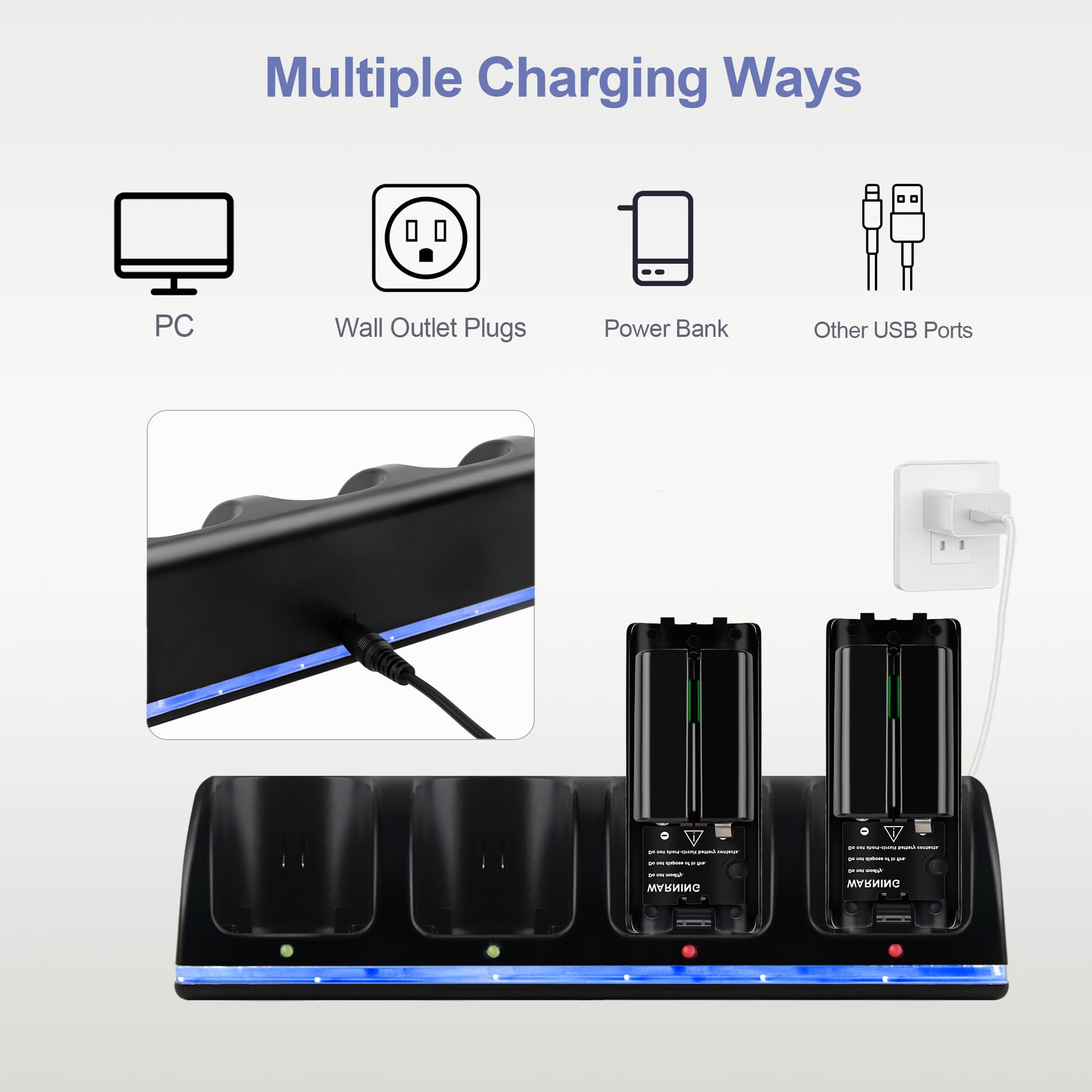 Amazon.co.jp: 4イン1 Wiiリモート充電器、充電ステーション、4パック
