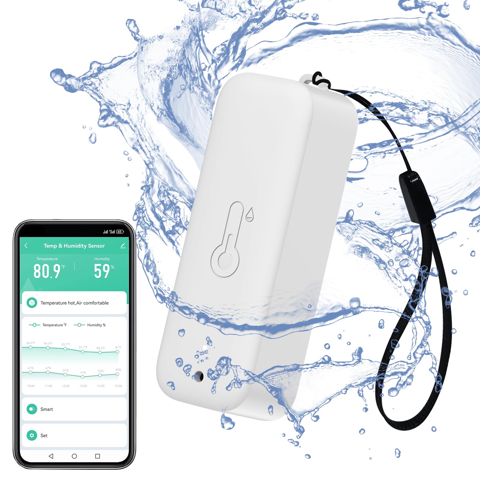 Smart igrometro termometro: misuratore impermeabile di umidità e sensore di temperatura con notifica di allarme app, sensore WiFi automagnetico per interni ed esterni, compatibile Alexa.1PCS