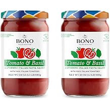 BONO Tomato & Basil Authentic Italian Pasta Sauce, 24 Ounce Made in Tuscany with 100% Italian Tomatoes, Extra Virgin Olive Oil & Basil, No Added Sugar, Seed Oil Free, No Artificial Preservatives [Pack of 2]