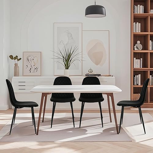 Miniatura 2 de CangLong Juego de 4 sillas de comedor modernas negras de piel sintética, sillas tapizadas sin brazos con patas de metal para cocina, sala de estar,