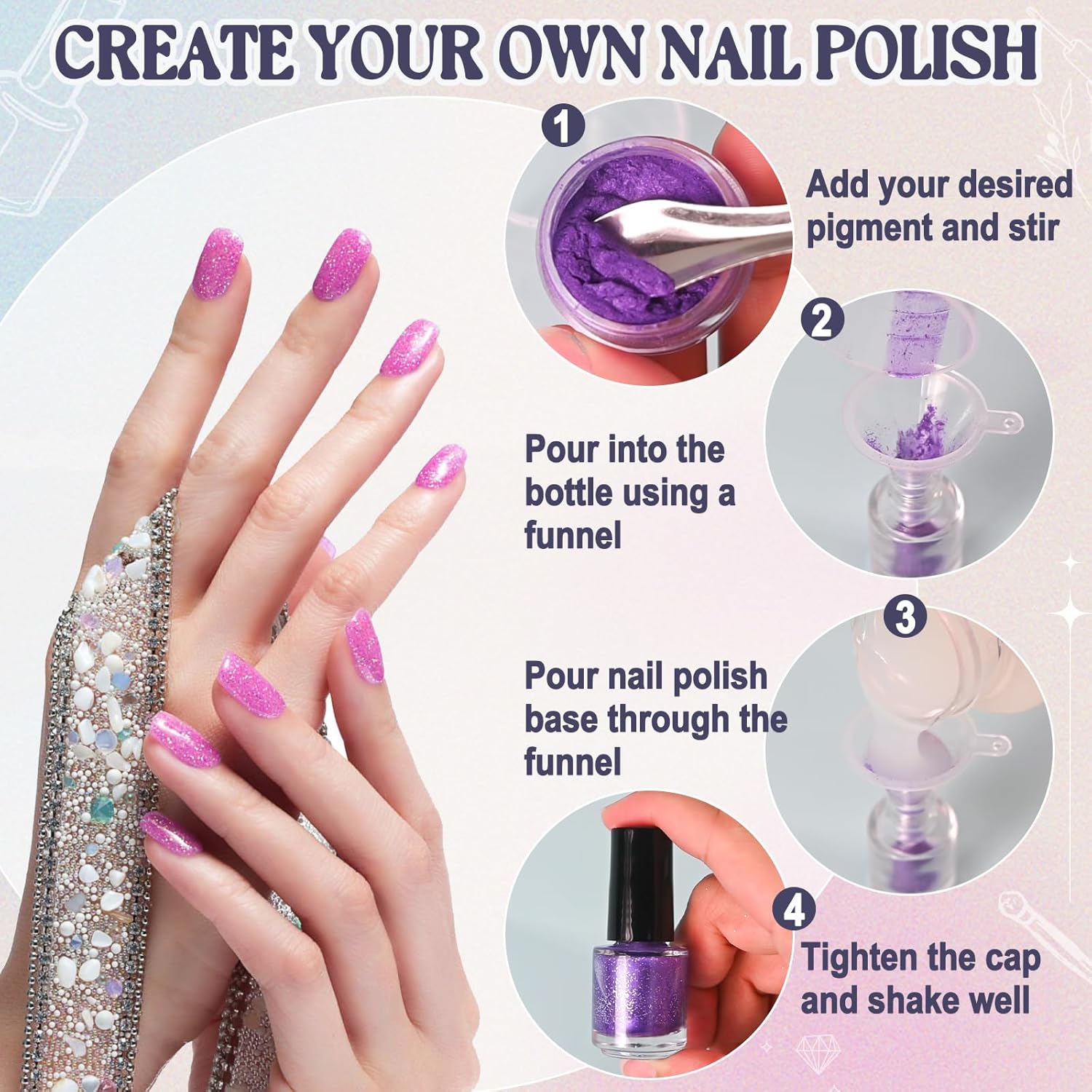 Nail Polish Making Kit, JCOOS DIY Nail Kit for Beginners With Everything, 12 Empty Nail Polish Bottles with Brush, 24 Pigment, Fun Nail Polish Kit, Christmas Gifts for Kids Nail Polish Set for Girls image 7 of 8 B0D9LVP7KY