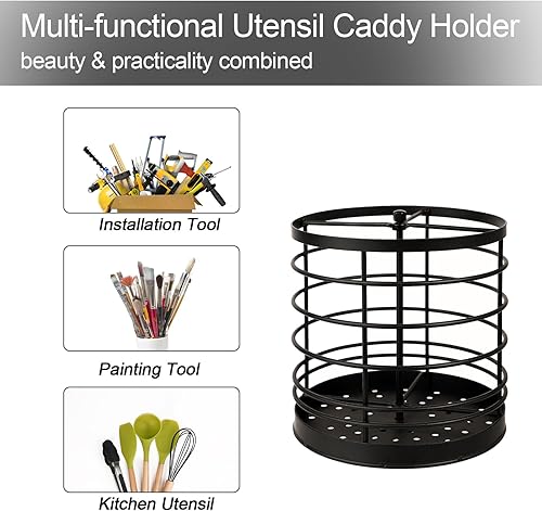 Vista 7 de KOLUTI Organizador de utensilios de cocina giratorio de 360°, organizador redondo de almacenamiento de herramientas de cocina extra grande de 7.2 x