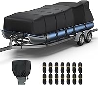 Vista 12 de RVMasking Cubierta para barco pontón con cubierta para motor, 1400D resistente reforzada en el medio, cubierta impermeable para barco de grado