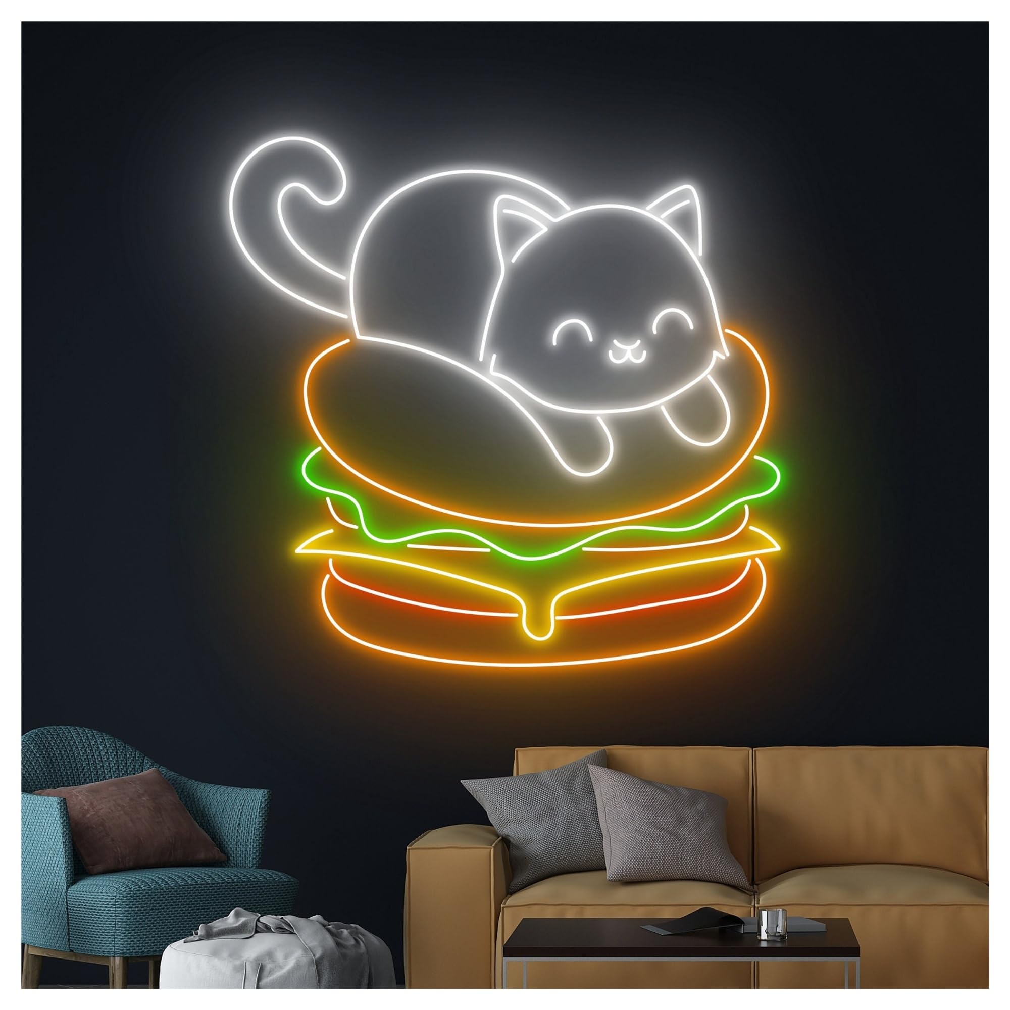 Wiszące neony artystyczne Neonowa Tablica Z Napisem "Buger Cat" Do Restauracji, Kuchni, Sklepu, Witryny Sklepowej, Wejście Firmy, 58cm
