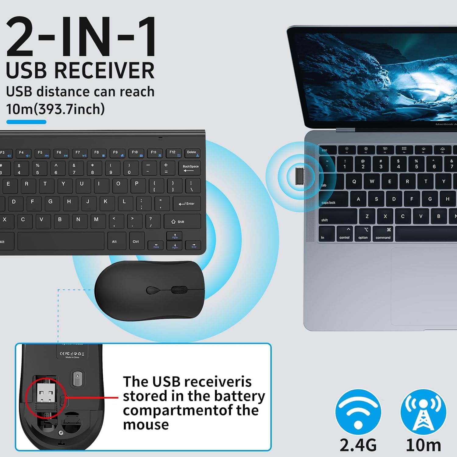 Lightweight and Portable Silent Keyboard 2.4G Wireless Keyboard and Mouse Set Mini Mouse Suitable for Notebook Mac PC Travel Keyboard and Mouse - Black