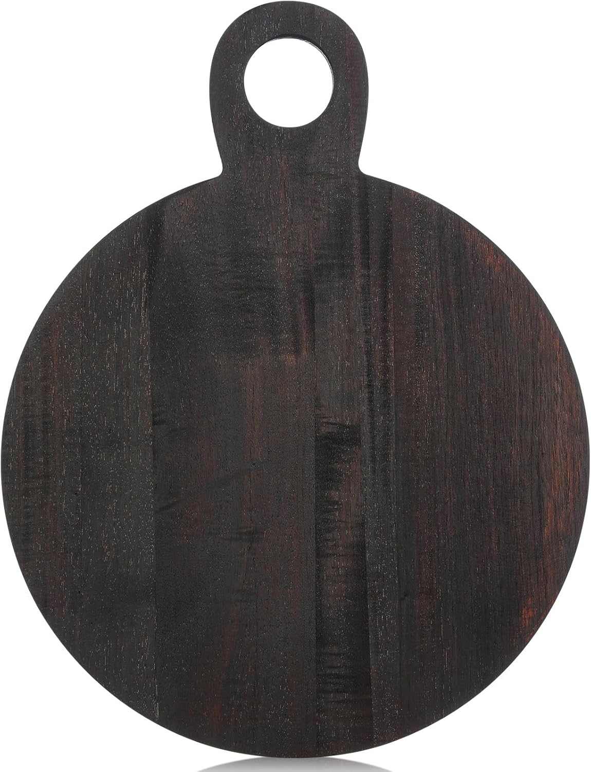 1 Pcs Acacia Wood Cutting Board with Handle 16.9'' Round Charcuterie Chopping Board for Pizza Cheese Meat Decorative Black Wooden Serving Tray for Kitchen and Dining Room