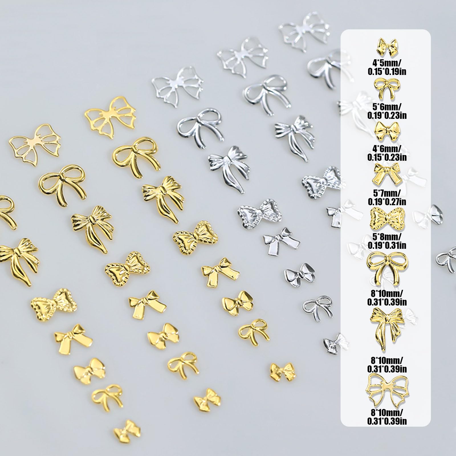 Bow Nail Charms,300PCS Gold Silver 3D Nail Art Bows,Metal Alloy Bowknot Bow Tie Nail Gems and Charms for Nail Art Design Decorations DIY Crafts Jewelry Accessories - Image 2