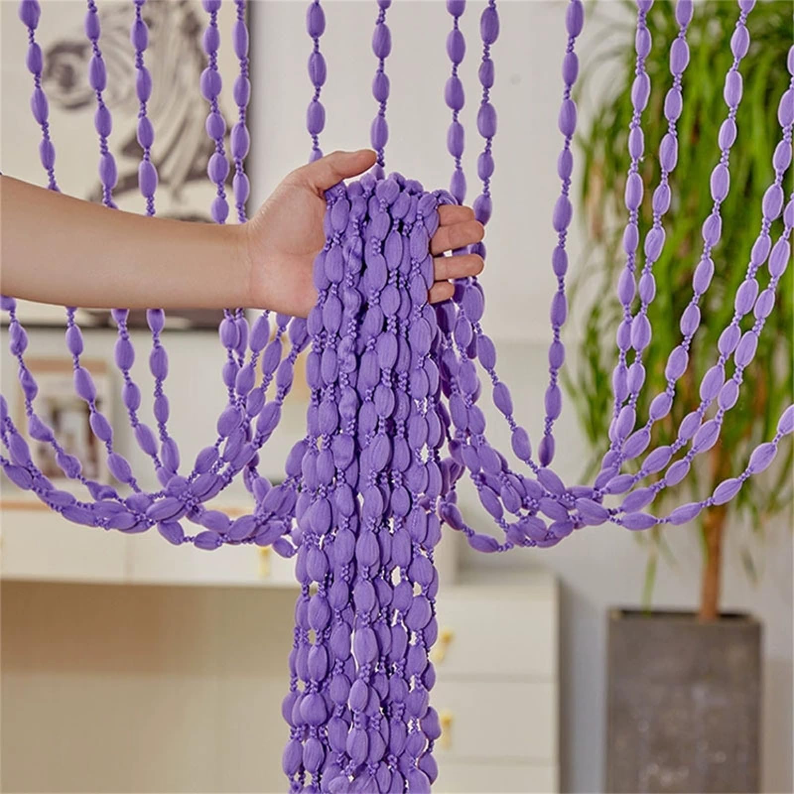 Beaded Door Curtain with Fringe,String Door Curtain, Bead Curtains for Doorways, Fly Screen Insect Bug for Doorways Window Closet Party Decorations Room Divider (Brown,100x200cm)-Purple||100x200cm
