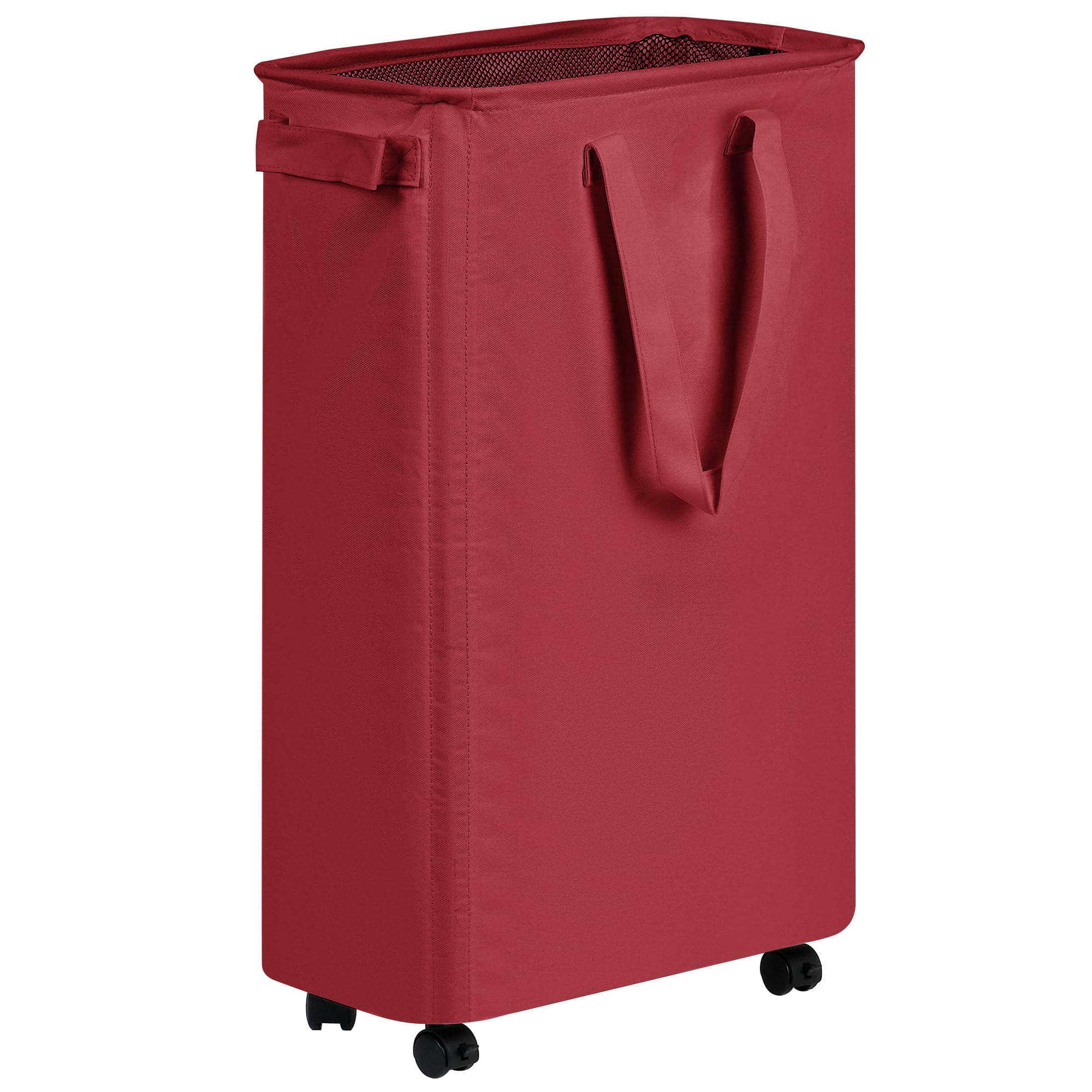 Photo 1 of efluky Slim Laundry Hamper with Wheels, Rolling Laundry Basket for Clothes, Small Laundry Basket for Bedroom, Dorm and Laundry Room, 60L (12.7 Gallons) Burgundy Red