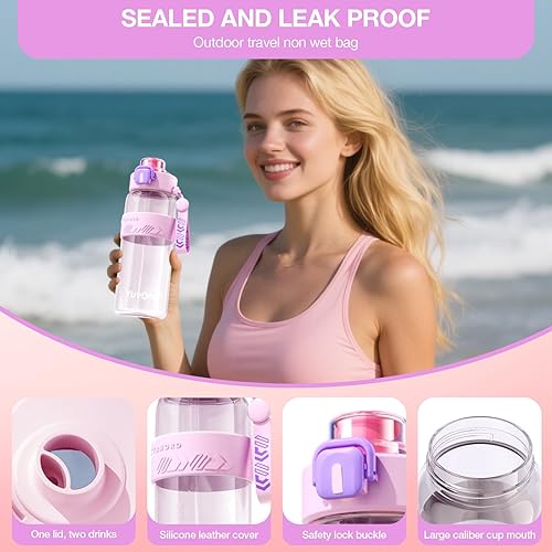 Miniatura 5 de Botella de agua deportiva de 27 onzas con tapa de popote y boquilla, a prueba de fugas, sin BPA, sin tóxicos, botella deportiva de plástico para