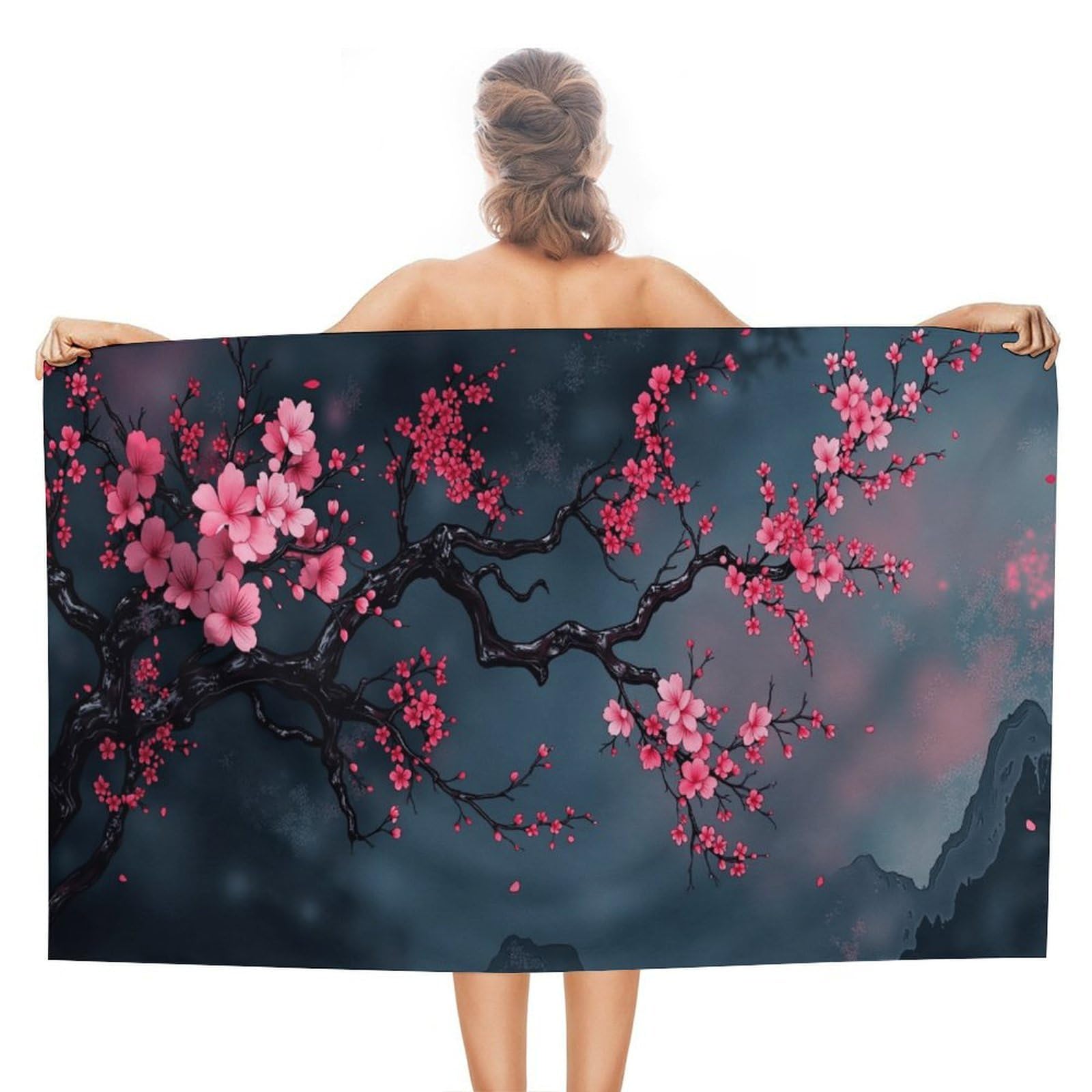 Anceky Cherry Blossom Branch Beach Towel Microfiber Soft Absorbent Oversized Large Bath Towel Blanket Thin Quick Dry for Adults Swimming Pool Yoga Gym Travel 51"X31"