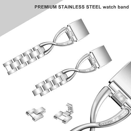 Miniatura 4 de Mtozon Bandas compatibles con Fitbit Charge 2, bandas de metal con diamantes de imitación de repuesto para mujer, plata, oro rosa, negro