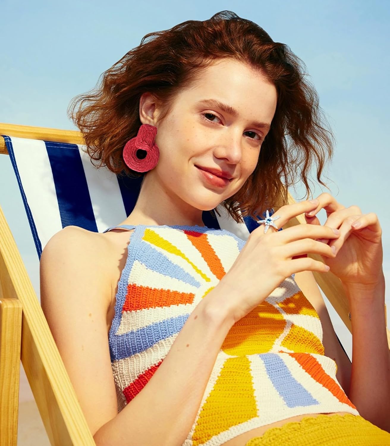 ATIMIGO Handmade Statement Raffia Earrings Cute Boho Rattan Dangle Earrings Lightweight Straw Wrap Summer Drop Dangling Earrings for Women - Image 3