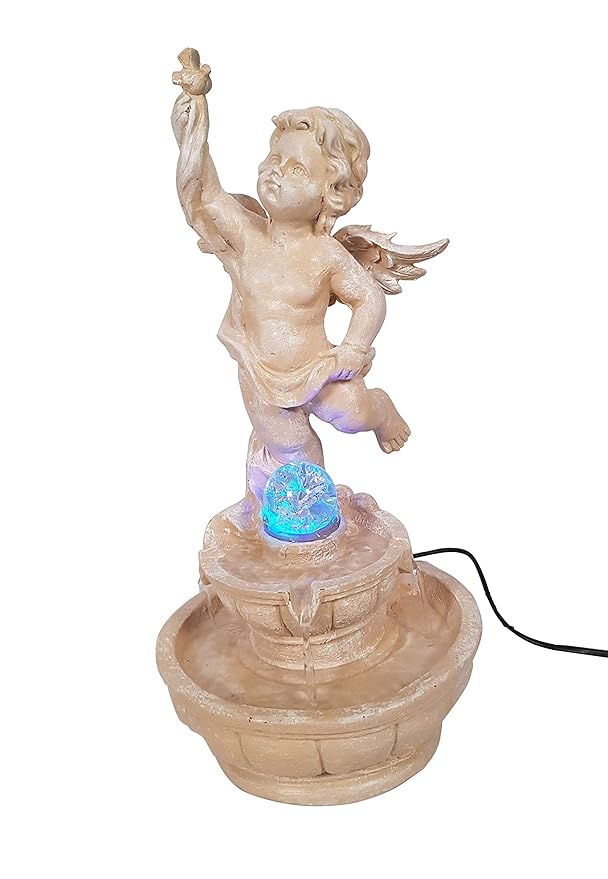 Wonderland 19" H Standing Angel Fountain with bird in hand (waterfall