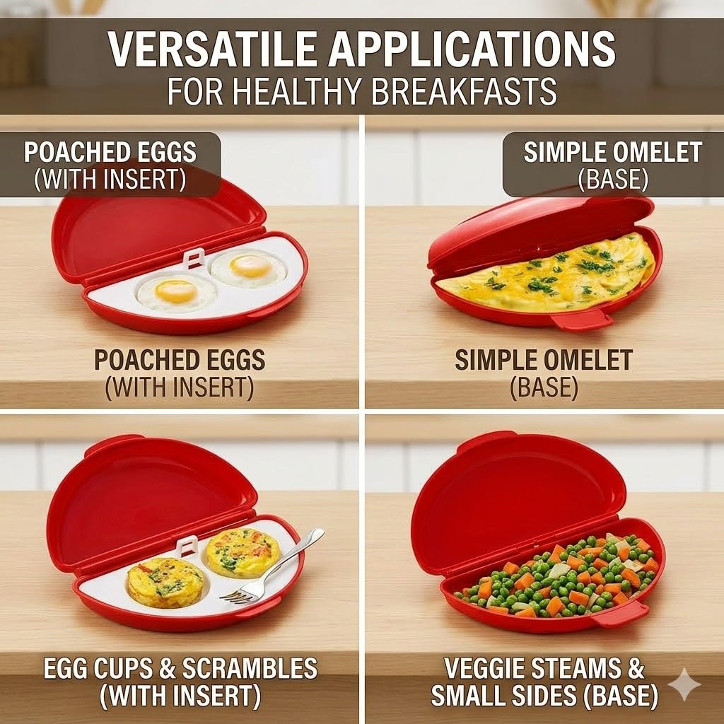 Mikrowellen Eierkocher 2-in-1, Eierkocher Mikrowelle mit Pochierte Eier Form,Vielseitiger Egg Poacher für Rührei, Omelette und gekochte Eier, Schnelles Frühstück, Küchenhelfer aus