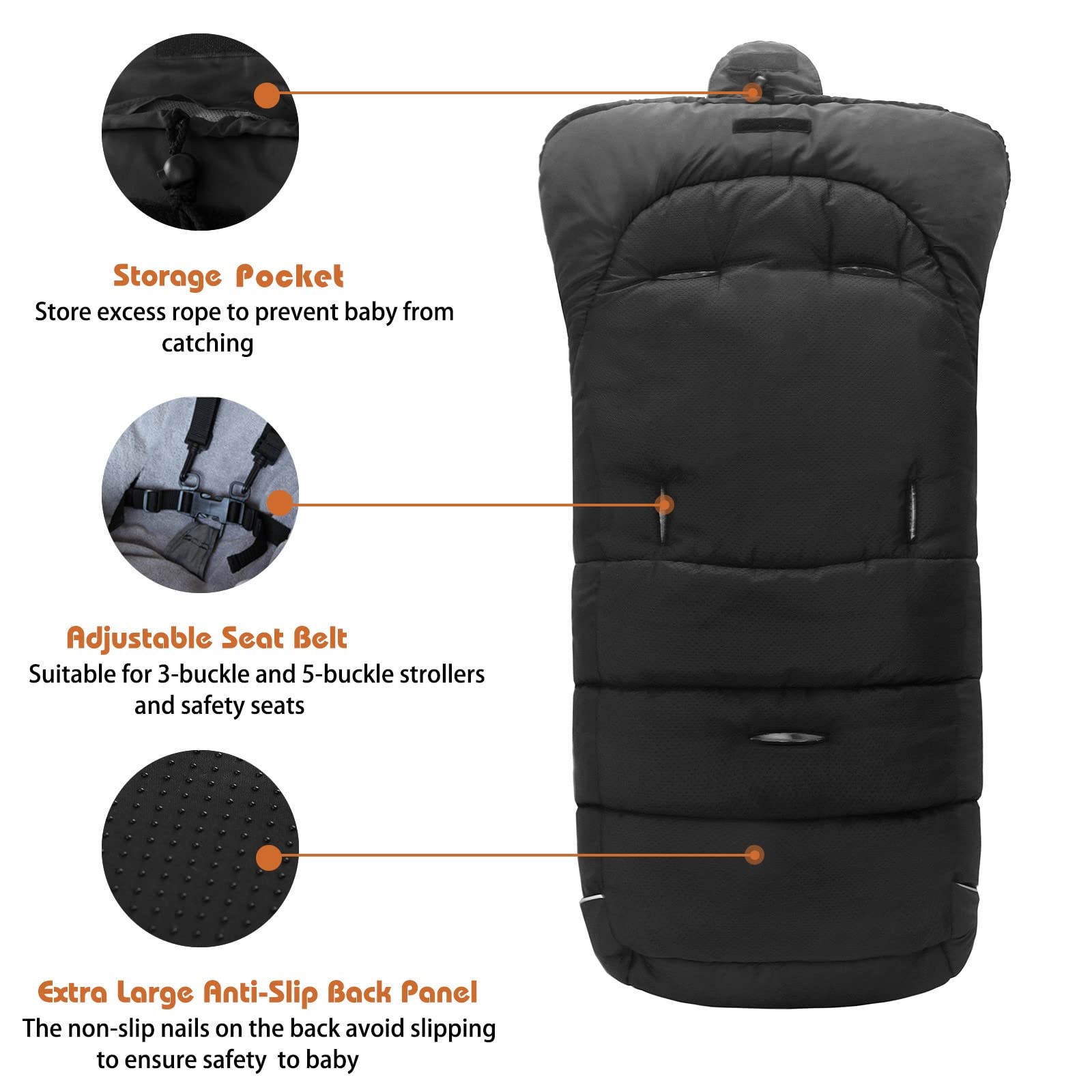 Chancelière Universelle pour Poussettes Lits Bébé, Chanceliere Bebe Poussette Hiver Chaud Imperméable, en Polaire, Amovible, Antidérapant (Noir)