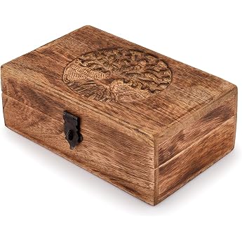 Samhita Handmade Mango Wood Tree of Life Engraved Beautiful Keepsake Box Jewellery Organiser Unique Gift Ideas for Men & Women Flame Work