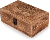 Samhita Caixa de lembrança feita à mão com estampa de árvore da vida em madeira de mangueira, organizador de joias, ideias exclusivas de presente para homens e mulheres (acabamento em chama)