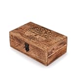 Samhita Handmade Mango Wood Tree of Life Engraving Beautifully Keepsake Box Jewellery Organiser Unique Gift Ideas for Men & Women (Flame Work Finish)