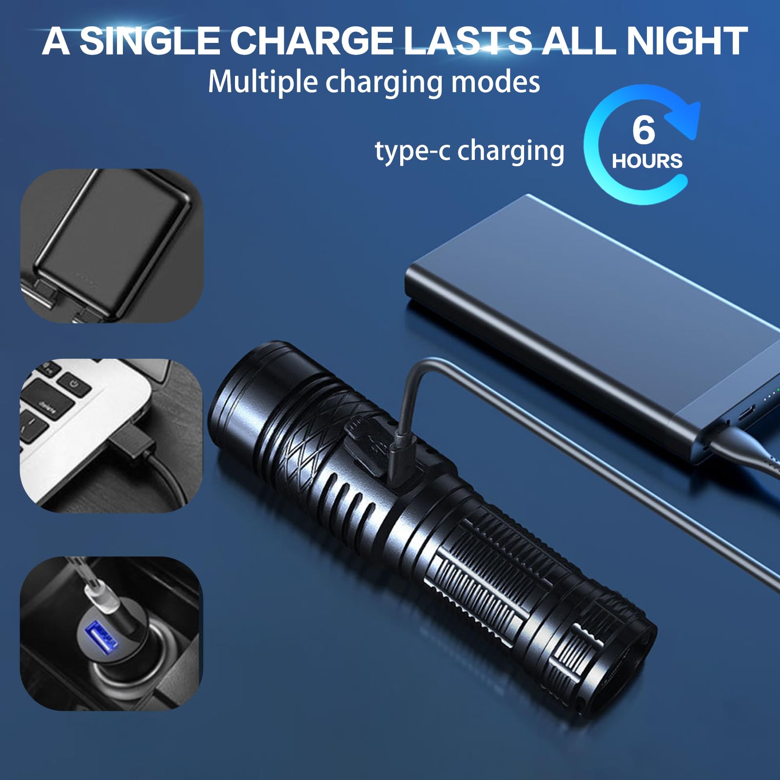 Linternas recargables de alto lúmenes LED, linterna súper brillante, linterna táctica ajustable, 5 modos, impermeable, luz de flash de mano para emergencias, camping, senderismo