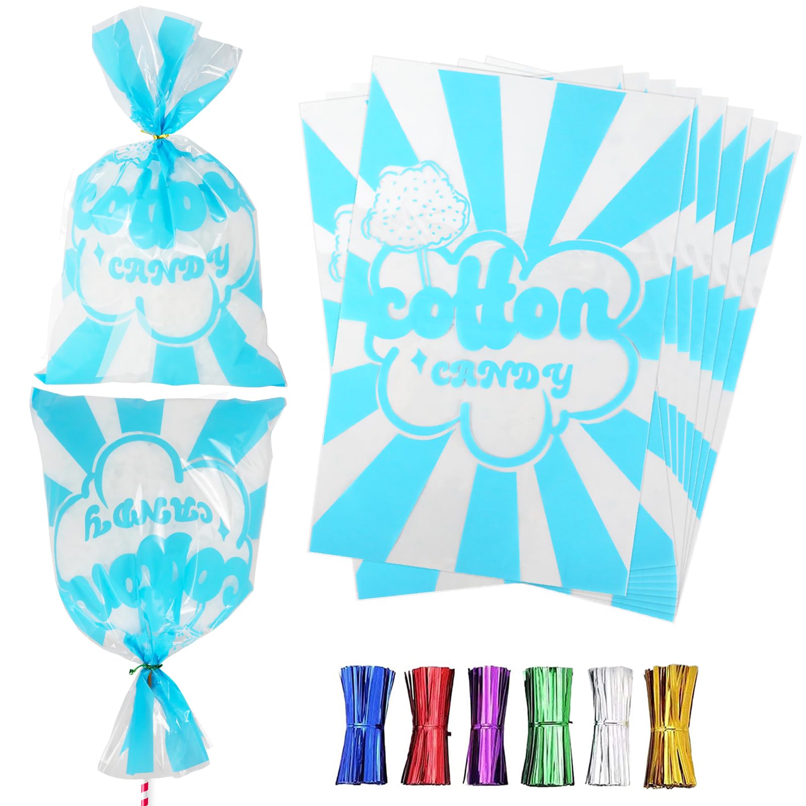 25 Pcs Cotton Candy Bags with 50 Twist Ties, 11.5" x 18.5" Large Clear Cotton Candy Bags, Bulk Carnivals Candy Supplies for Carnivals,Circus,Candy Sticks,Concession Stands &amp; Birthday Events