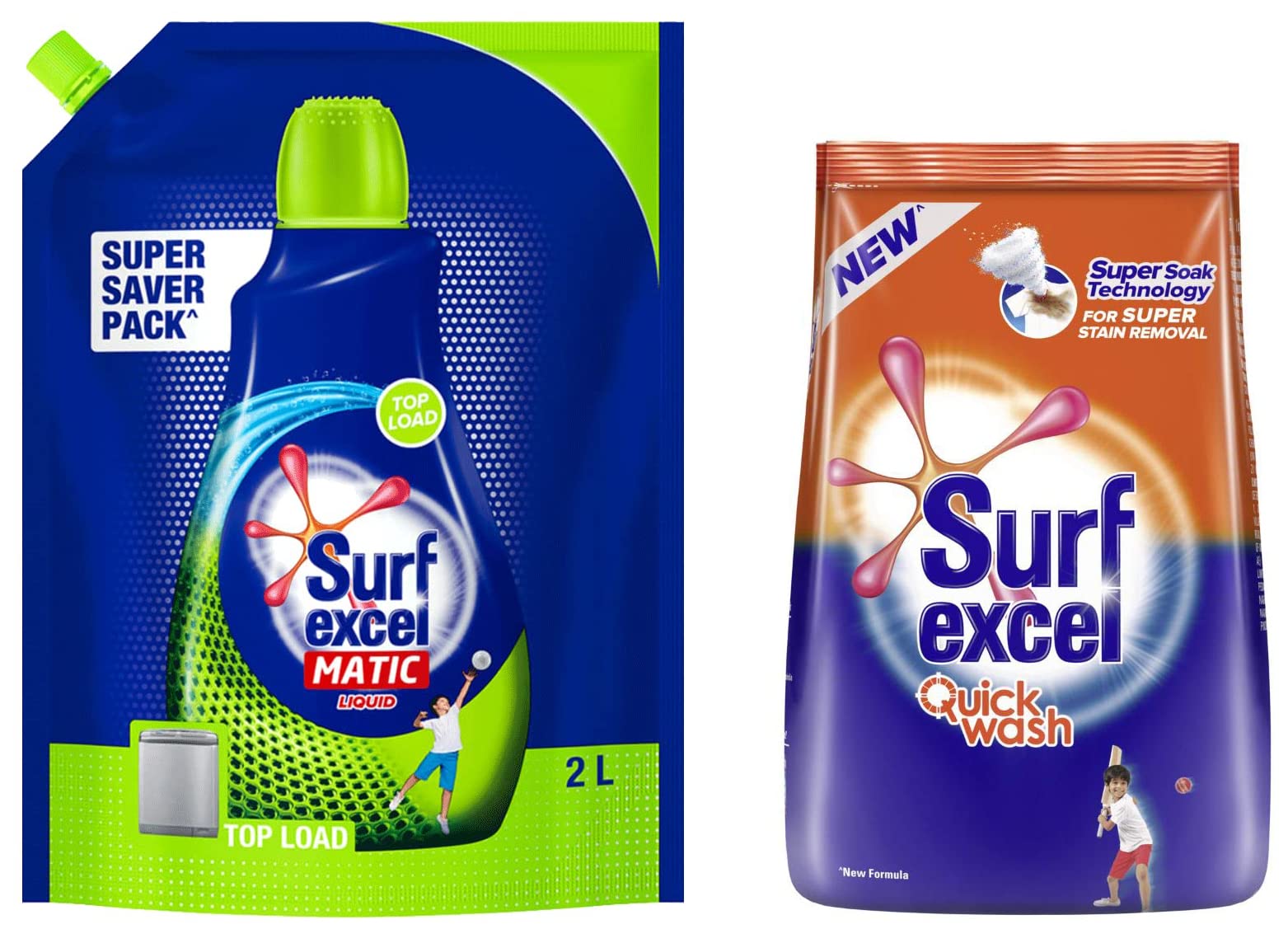 Surf Excel Matic Top Load Liquid Detergent 2 L Refill & Quick Wash Detergent Powder 1 Kg, Washing Powder With Lemon & Bleach To Remove Tough Stains On Clothes - Bucket & Machine Wash