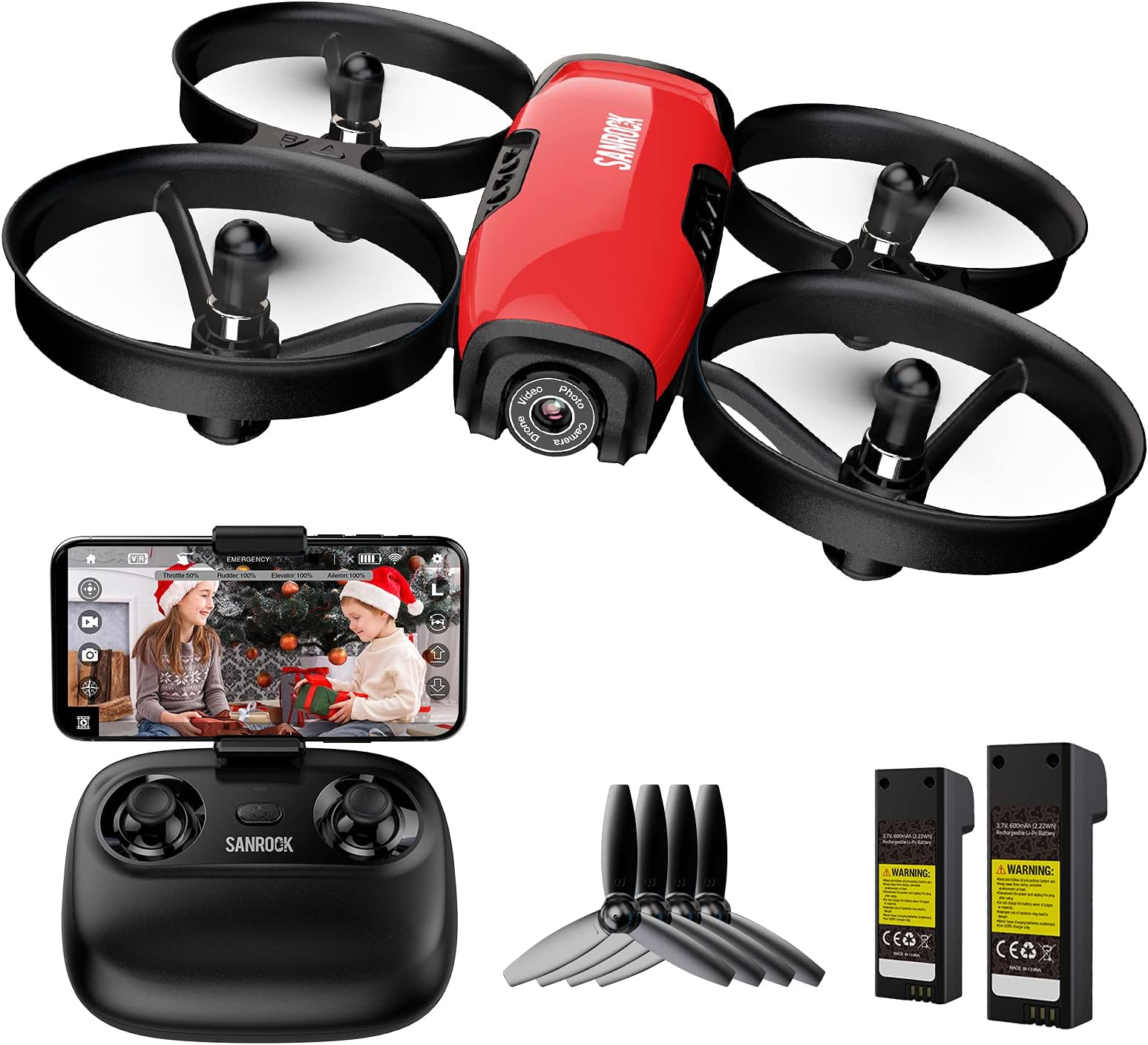 SANROCK U61W Drone for Kids with Camera, RC Quadcopter with 720P HD WiFi FPV Camera, Altitude Hold, Route Making, Headless Mode, One-Key Take Off/Landing, Emergency Stop, Great Gifts for Boys Girls