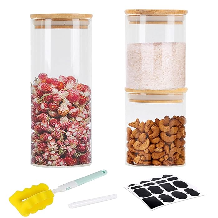 Buy GoMaihe Storage Jars with Bamboo Lids Silicon Ring Set of 3, Air
