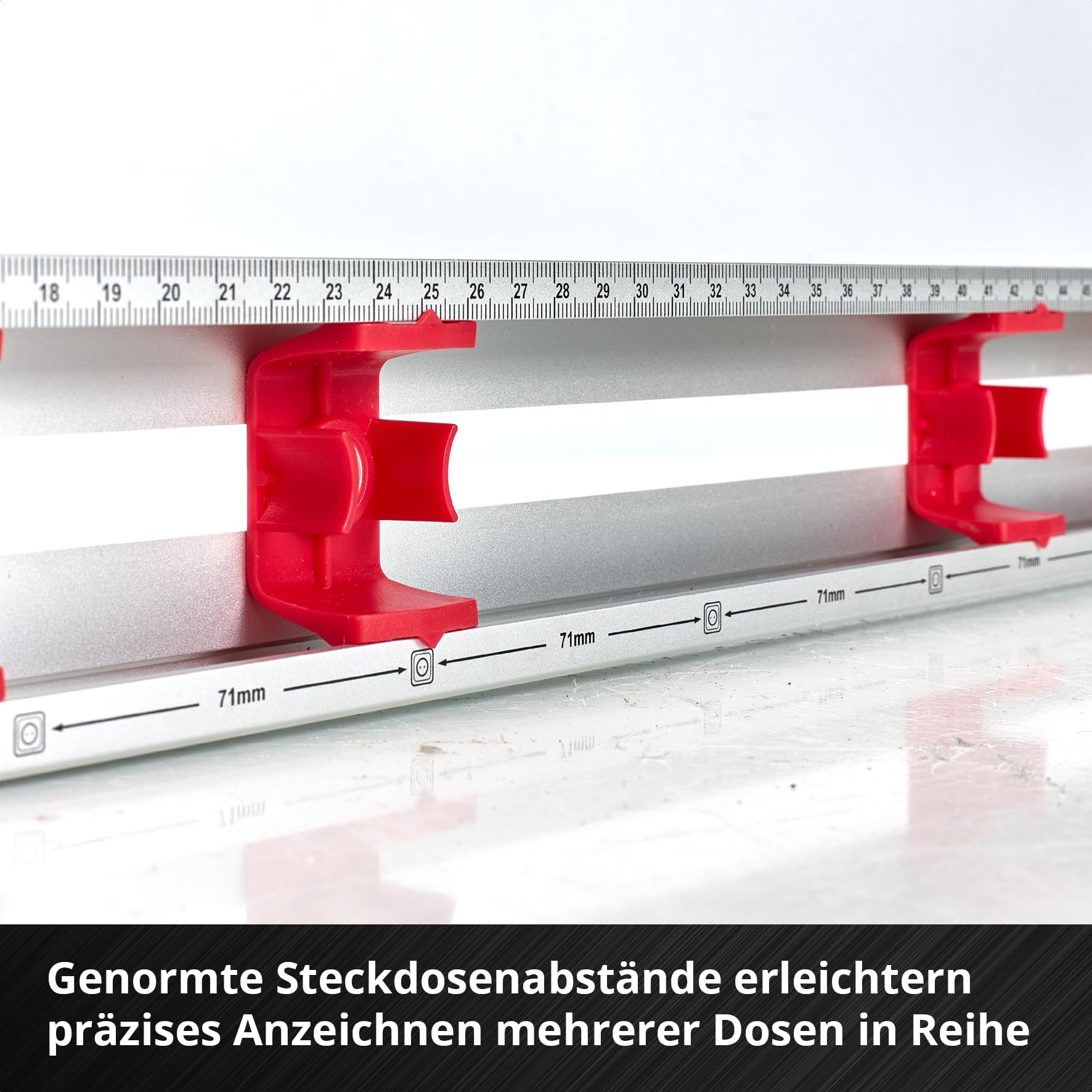 Einhell Markierwasserwaage, 80 cm (präzises Ausrichten und Anzeichnen, 4 verstellbare Schablonen, 2 Libellen, mm-Skala, Steckdosenabstände, robustes Aluminiumprofil)