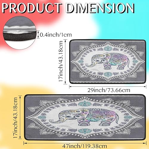 Miniatura 2 de Tapete de cocina con diseño de elefante bohemio 2 piezas tapetes acolchados antifatiga para suelo de cocina de 47 x 17 pulgadas29 x 17 pulgadas,