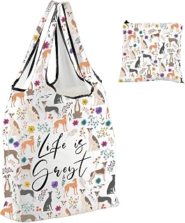 PWHAOO Greyhound Dog Lover Gift Greyhound Dog Folding Reusable Grocery Bag Greyhound Mom Shopping Bag Greyhound Owner Gift