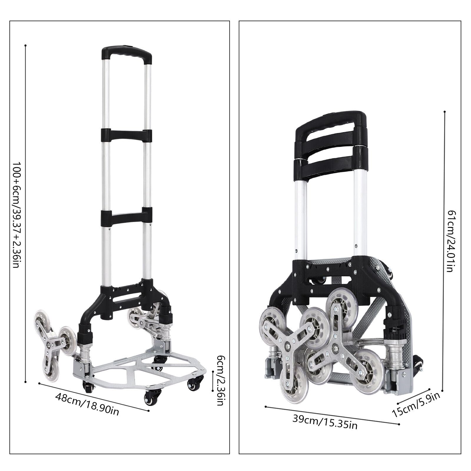Carrello pieghevole per scale professionale, in alluminio, 6 ruote con tirante regolabile e borsa in tessuto