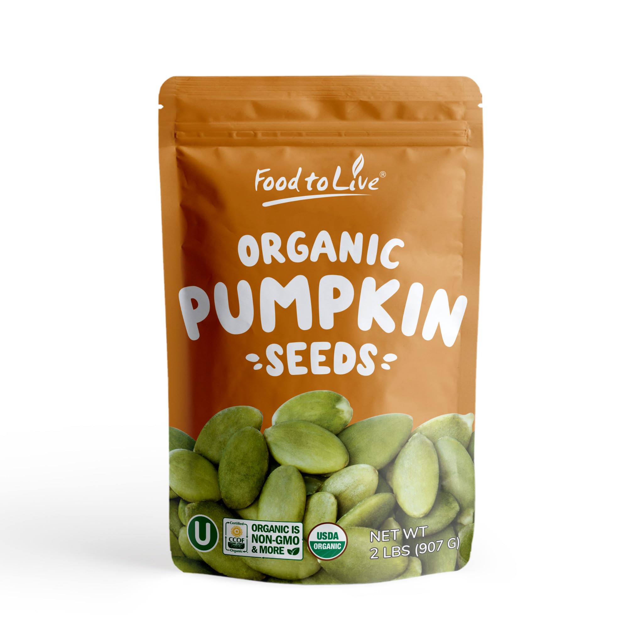 Food to Live Organic Dry Roasted Pumpkin Seed Kernels with Himalayan Salt, 2 Pounds - Non-GMO, Oven Roasted Whole Pepitas, No Oil Added, Shelled,