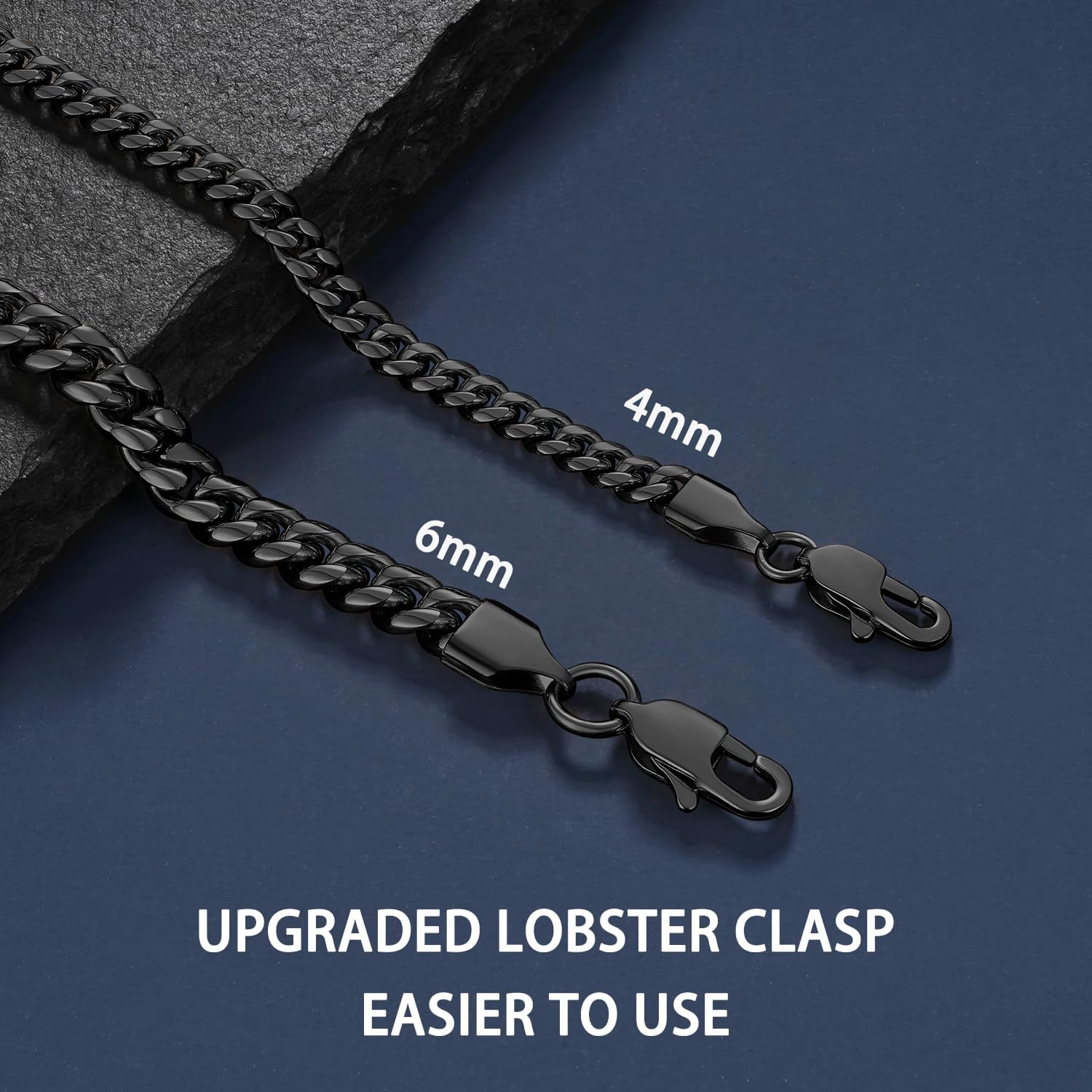 Jewlpire Silver/Black/Gold Chain for Men, Cuban Link Chain Necklace for Men Women, 4mm/6mm Mens Necklace 18K Gold Plated/316L Stainless Steel Mens Chains Necklaces 18/20/22/24/26 Inch - Image 3