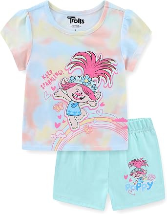 DREAMWORKS TROLLS Poppy Girls Short Sleeve T-Shirt and Shorts Set for Toddler to Big Kids