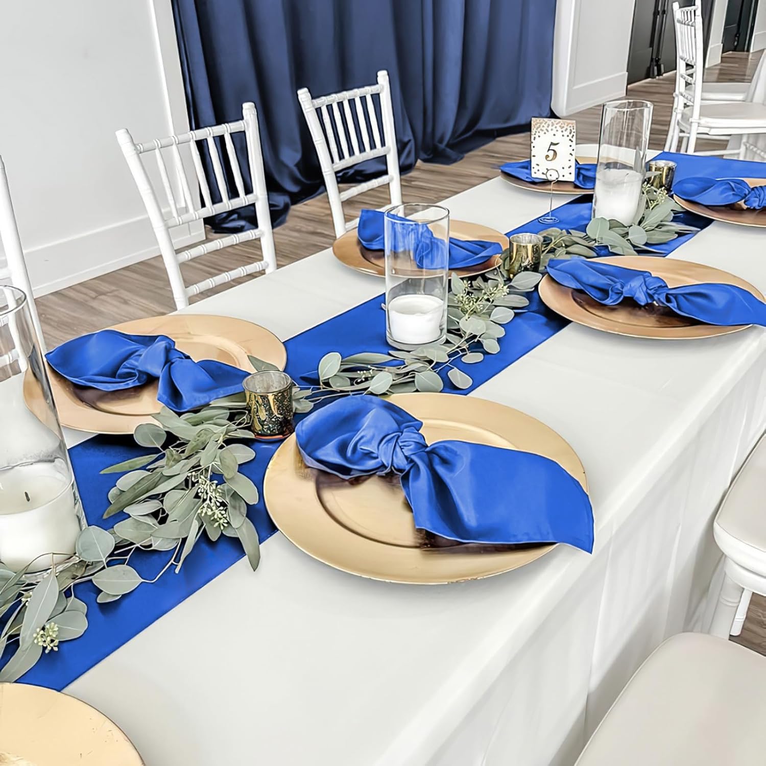 B-COOL Navy Table Runner Satin Table Runners Birthday Table Runners Silk Smooth Fabric for Banquet Wedding Party Decorations 20 Pack 12x108 inch