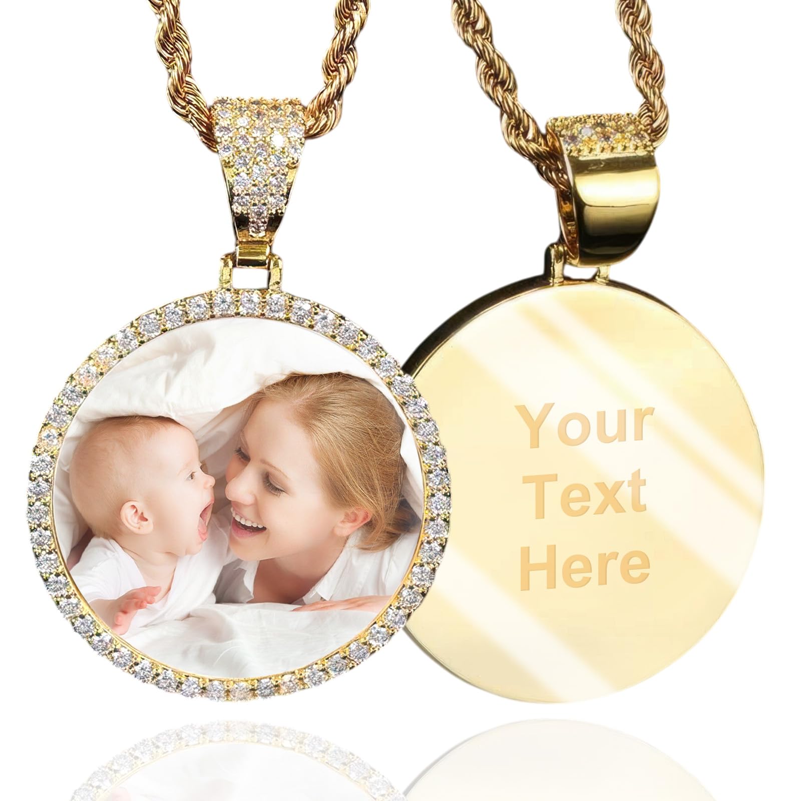 Dyoart Personalized Picture Rotatable Big Circle Pendant Necklace | Custom Chain with 2 Pictures Gifts for Mother | Picture Pendant Necklace for Men &