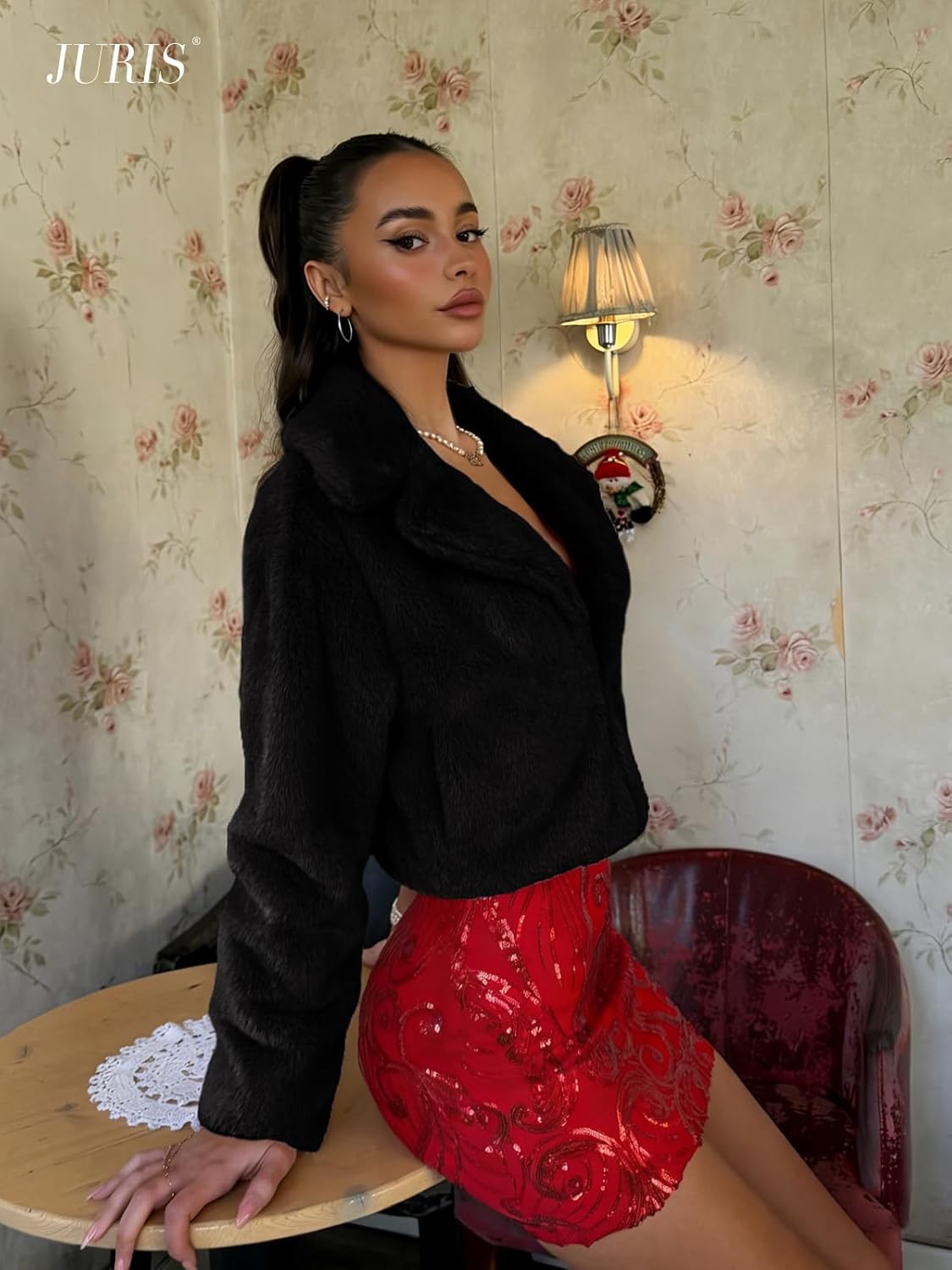 JURIS Ladies Fur Coats Fur Coat - A Stylish Winter Essential Faux Fur Cardigan Short Jacket Women's Plush Jacket - Image 3