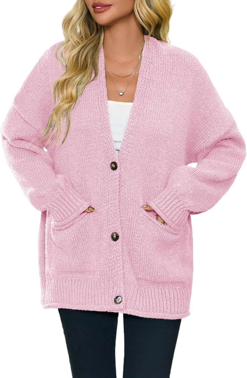 Saodimallsu Womens Chunky V Neck Cardigan Sweater Puff Sleeve Knit Cardigans Button Down Outwear with Pockets 2025