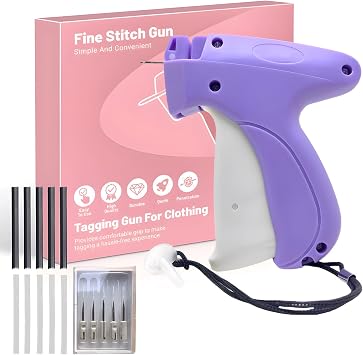 Stitch Gun for Clothes,Mini Quick Stitch Sewing Gun -Clothing Tag Gun 6 Needles,500 Black & 500 White Fasteners(Purple)