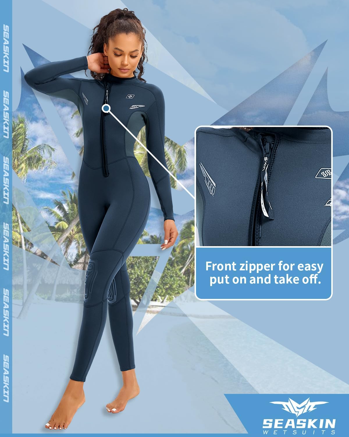 Seaskin Wetsuits for Mens Womens 2mm Front Zip Full Body Diving Suits - Image 3