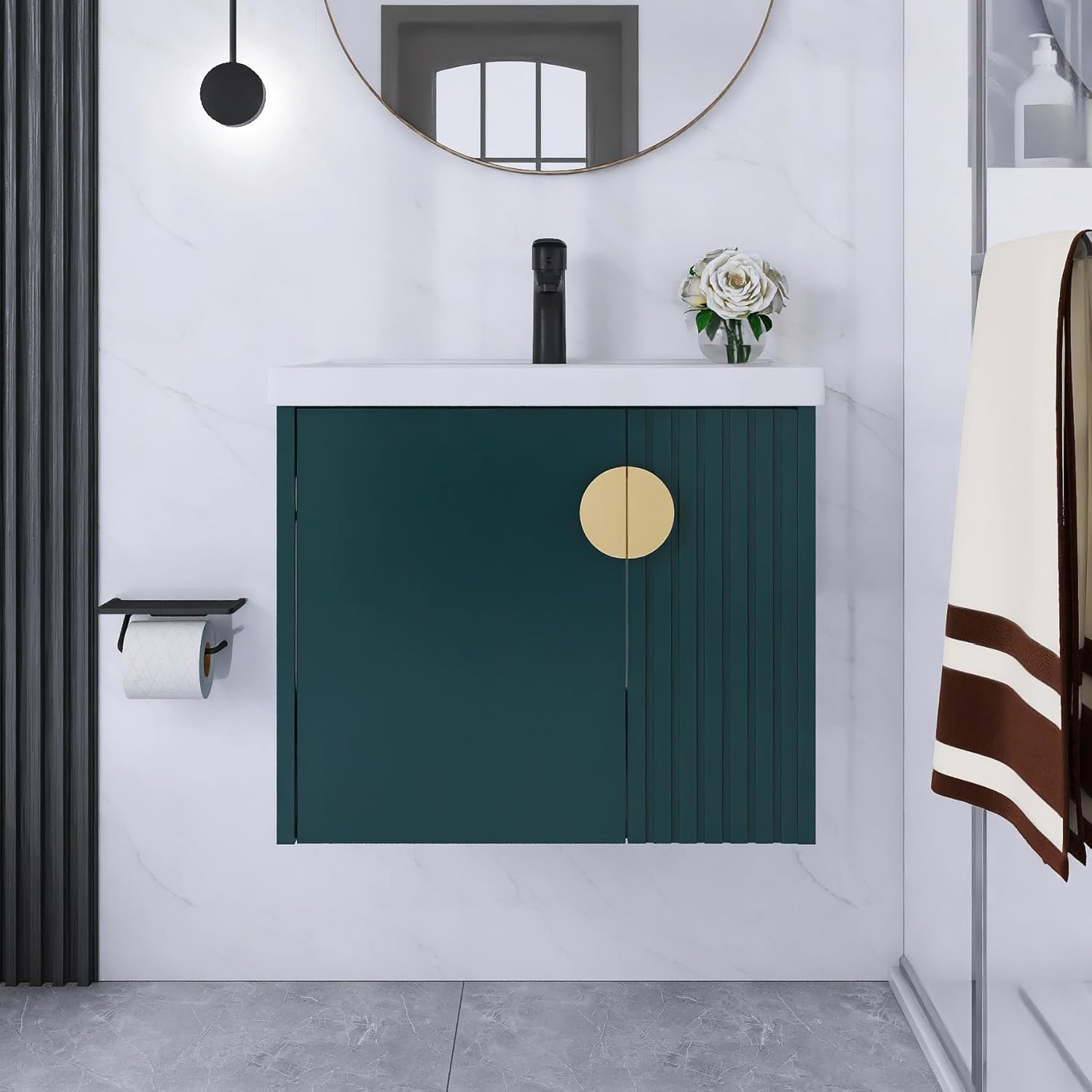 24" Bathroom Vanity with Cermaic Sink, 24 in Floating